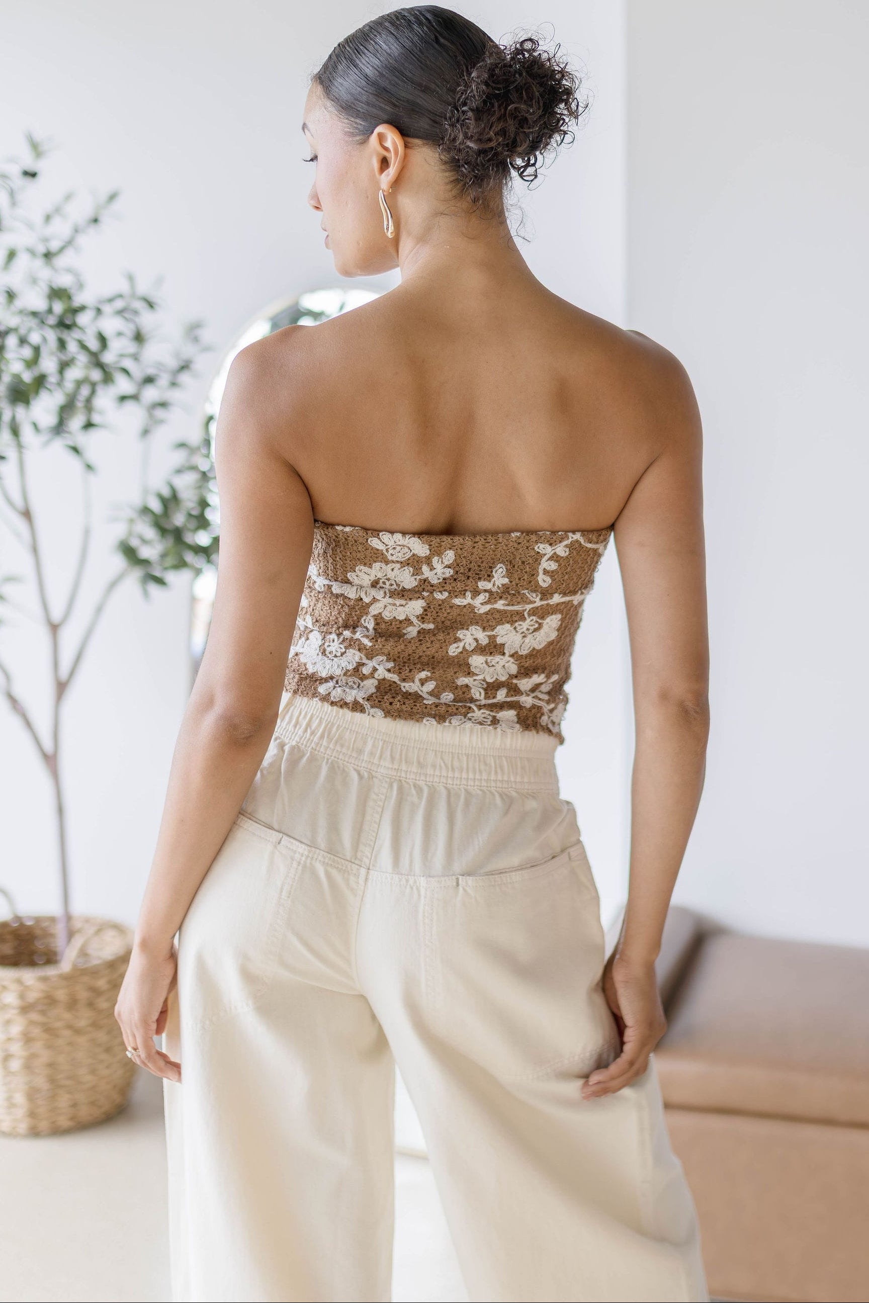Sol Tie Front Floral Stitched Tube Top
