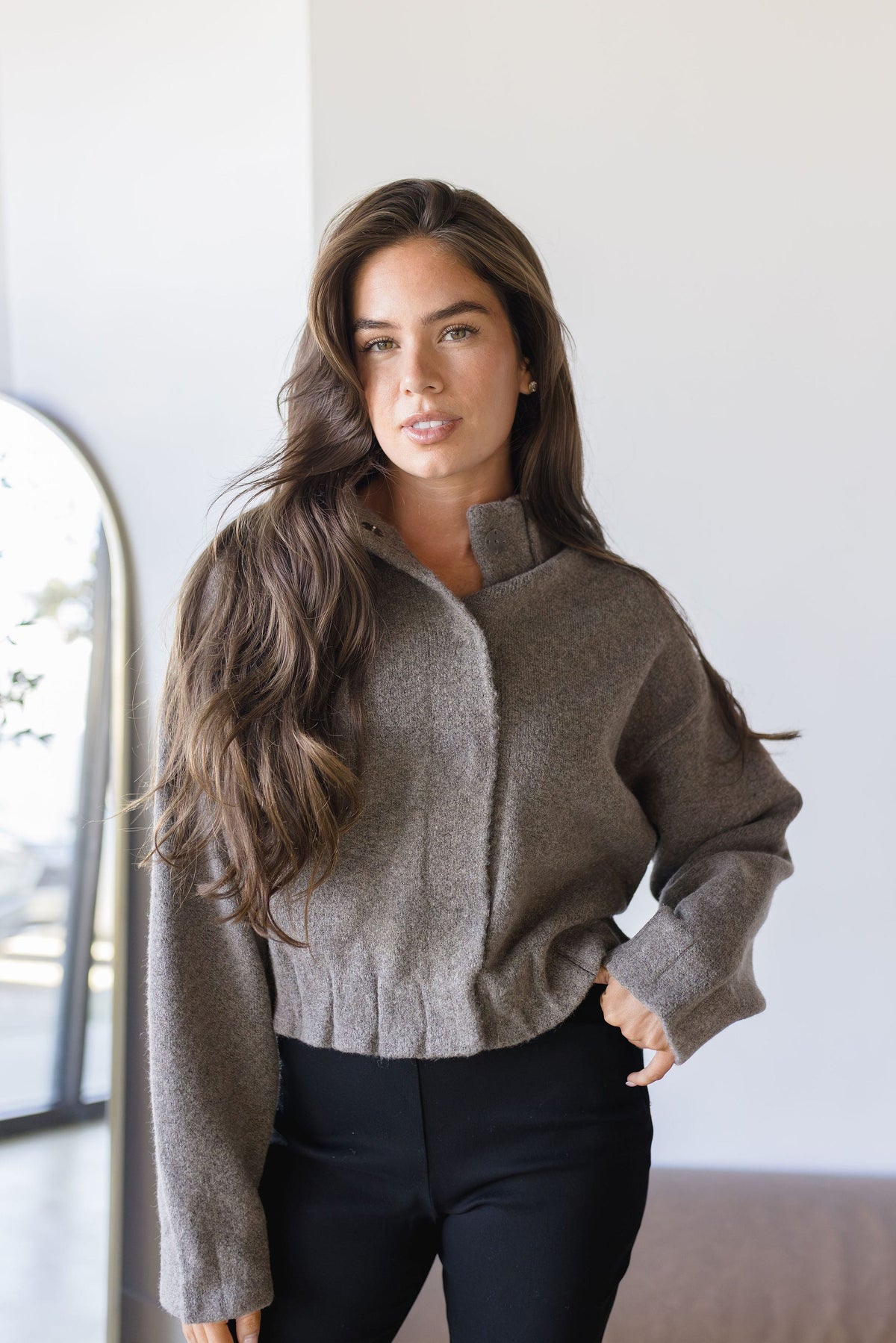 Camden High Neck Button Closure Knit Jacket