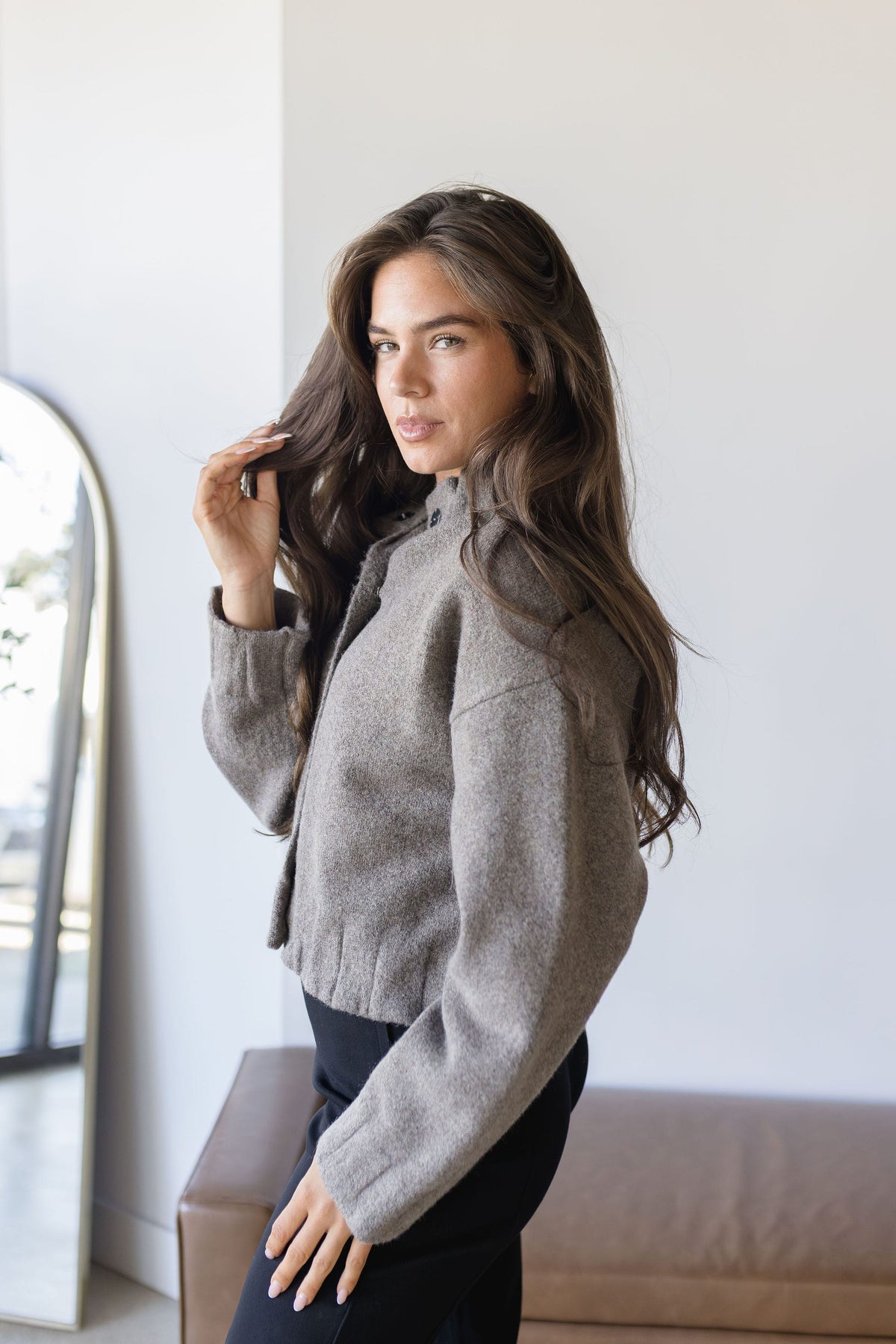 Camden High Neck Button Closure Knit Jacket