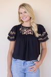 Minette Floral Embroidered Ruffle Sleeve Top