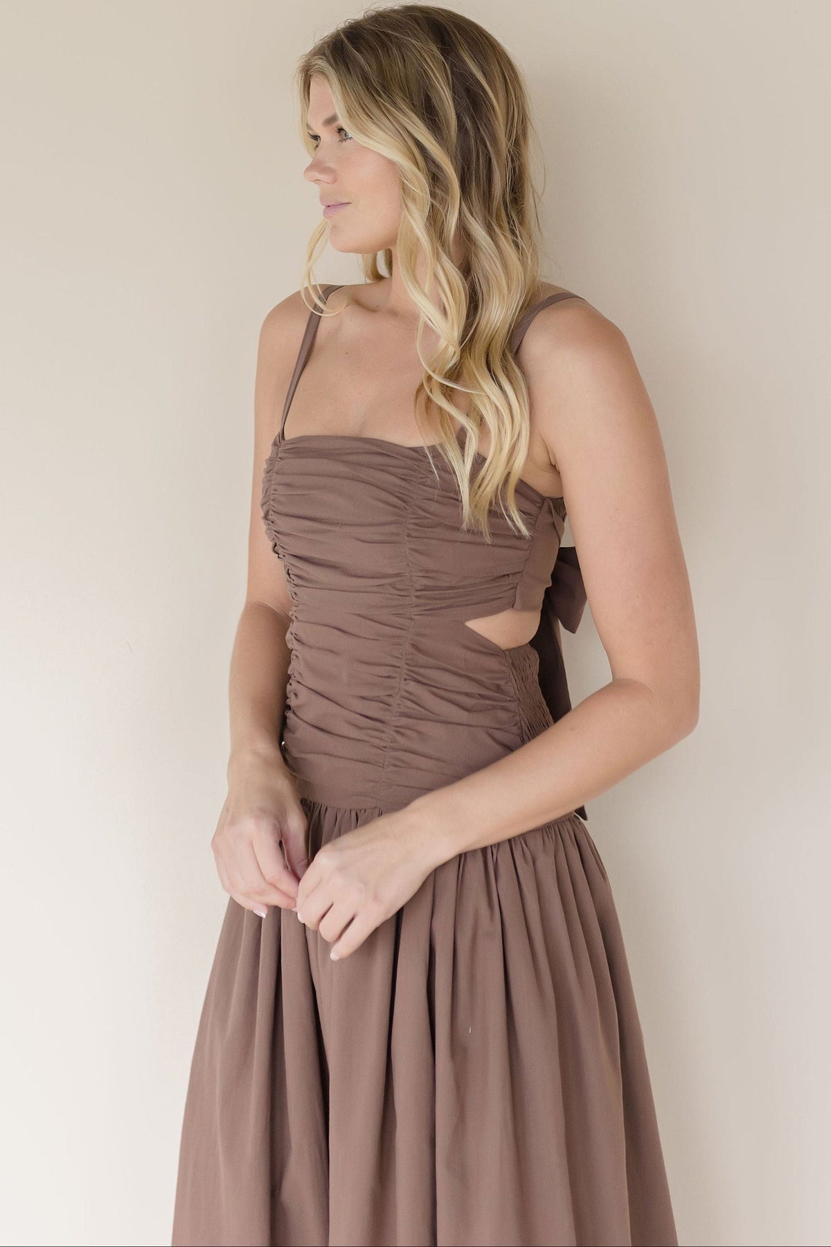 Moon River Calle Ruched Drop Waist Midi Dress | Wild Dove Boutique | San  Diego, CA
