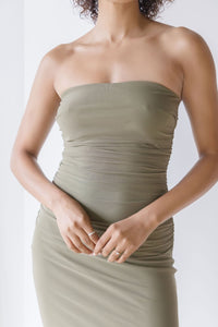 Rosana Strapless Ruched Midi Dress Rosana Strapless Ruched Midi Dress