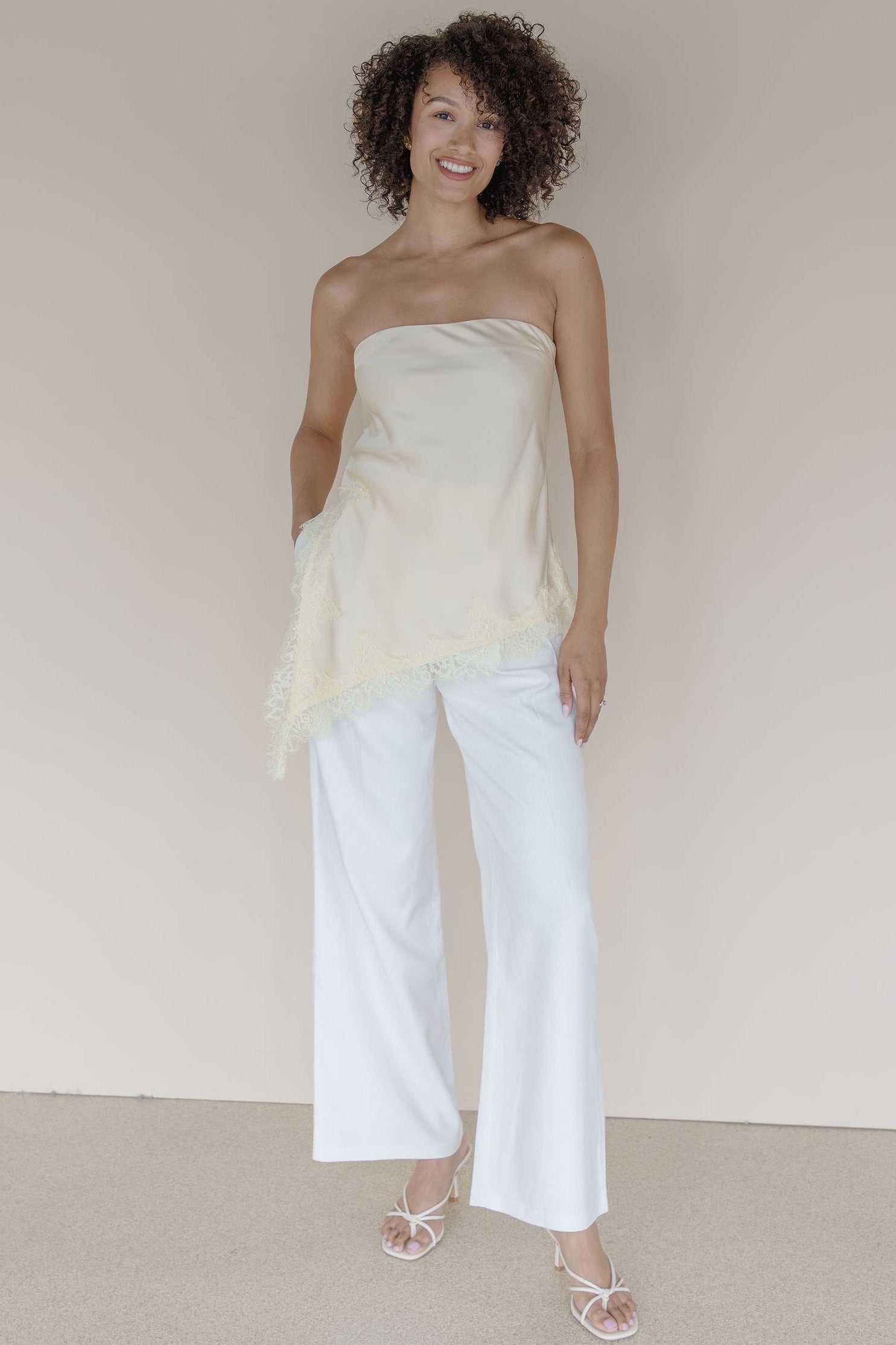 Livvy Asymmetrical Lace Trim Tube Top