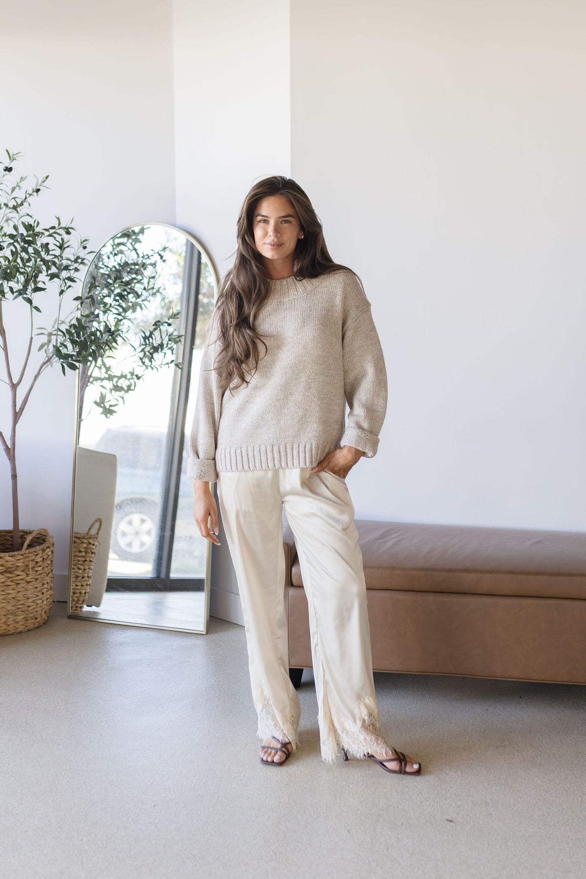 Chandler Lace Trim Satin Pant