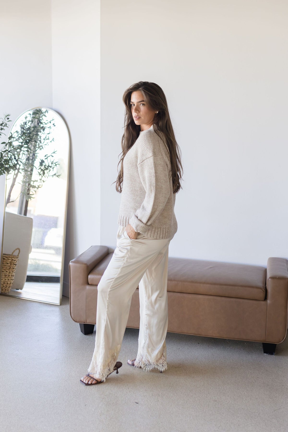 Chandler Lace Trim Satin Pant