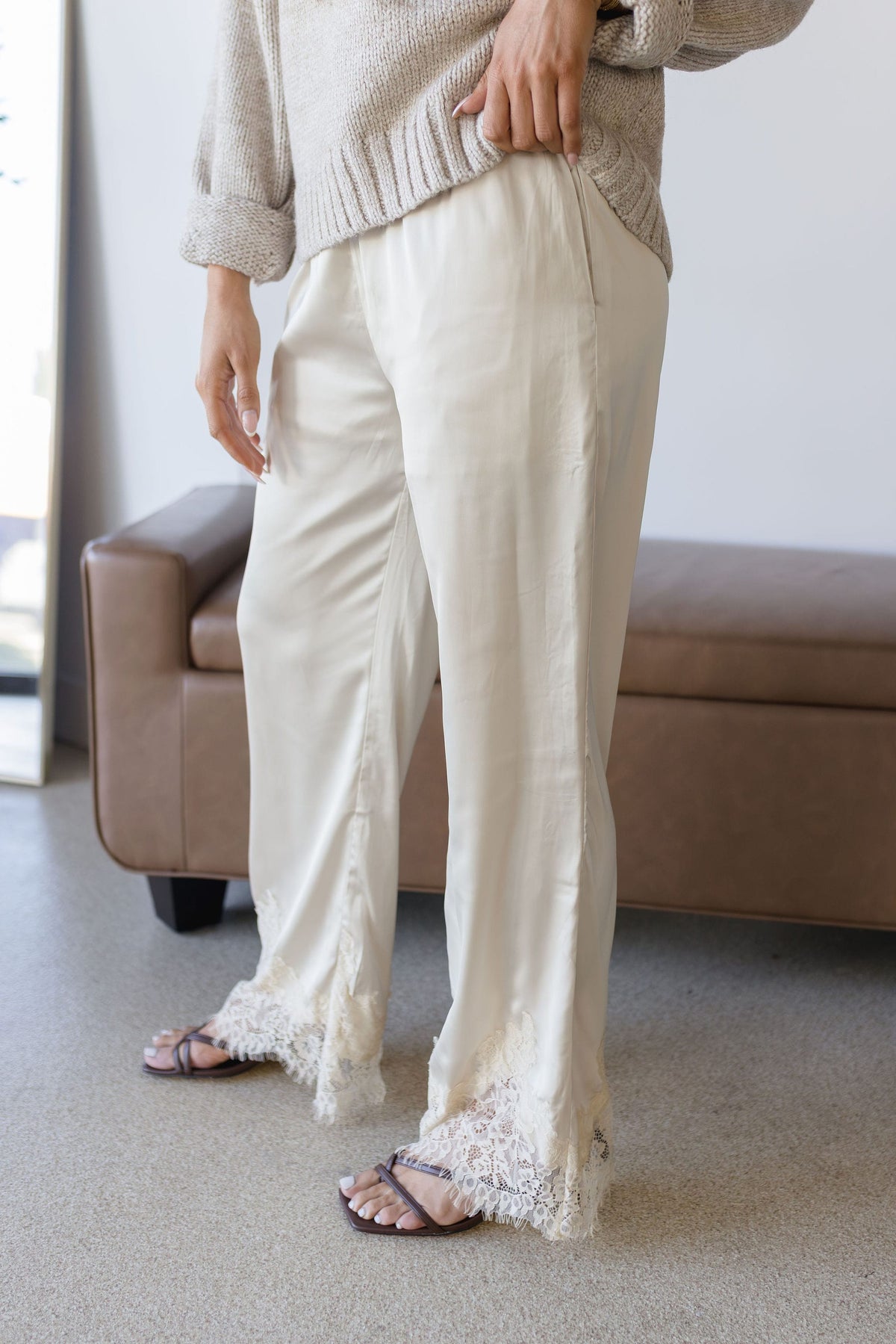 Chandler Lace Trim Satin Pant