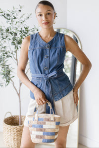 V-Neck Front Button Detail W Belt Vest Top