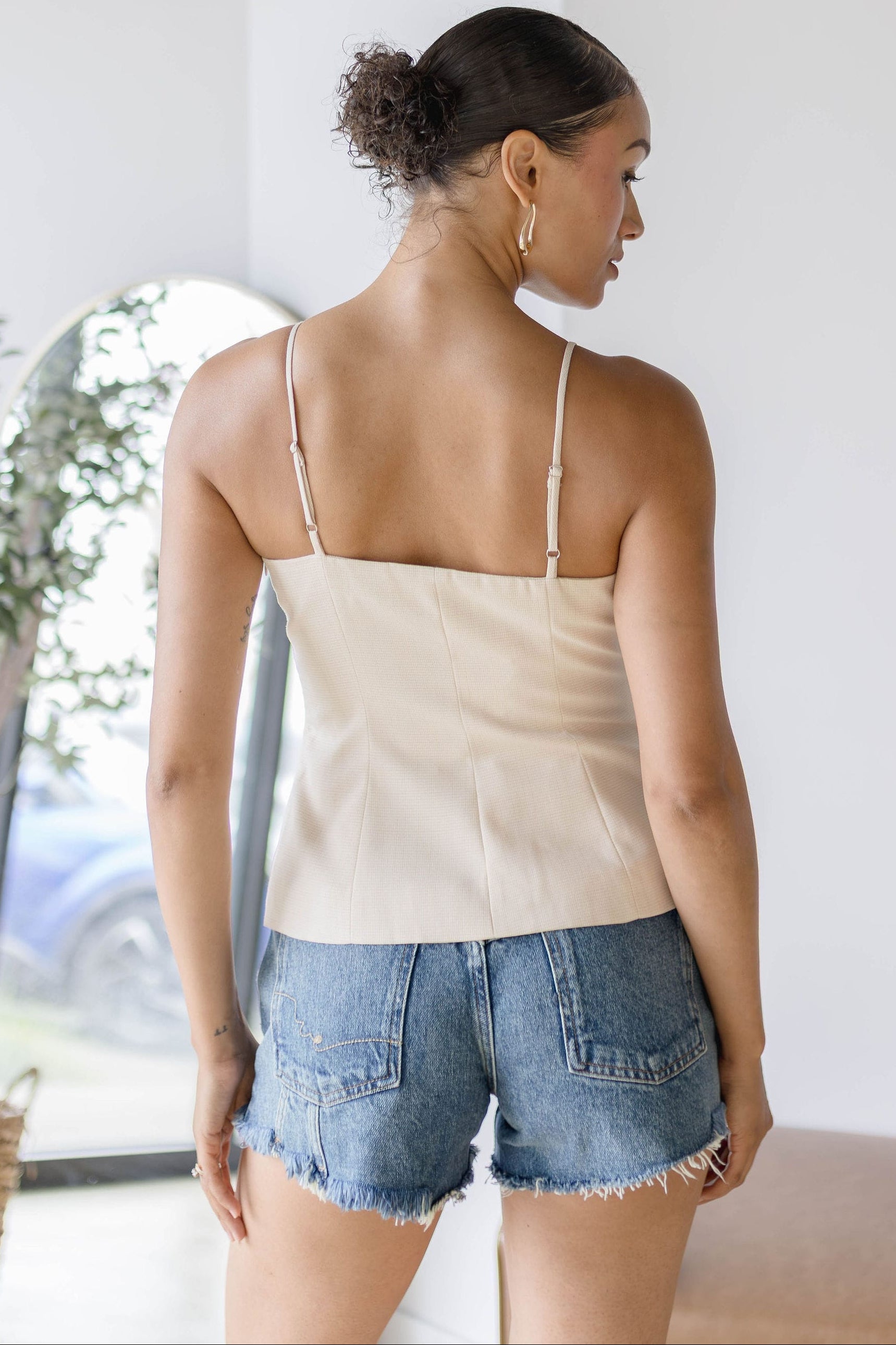 Britta Button-Front Spaghetti Strap Top