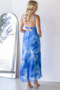 Midnight Tide Twist Back Midi Dress