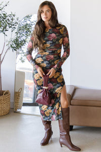 Delina Long Sleeve Mesh Midi Dress