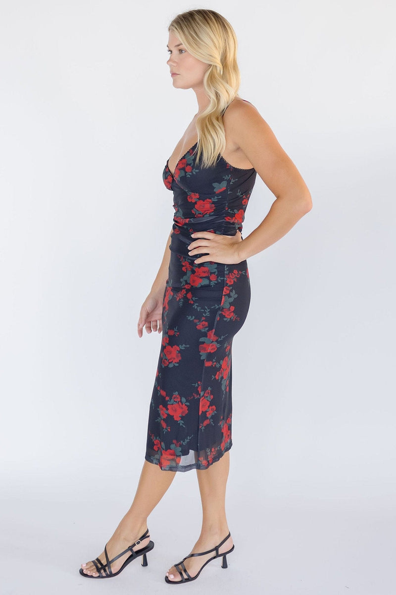 Dynamite Rose Ruched Midi Dress