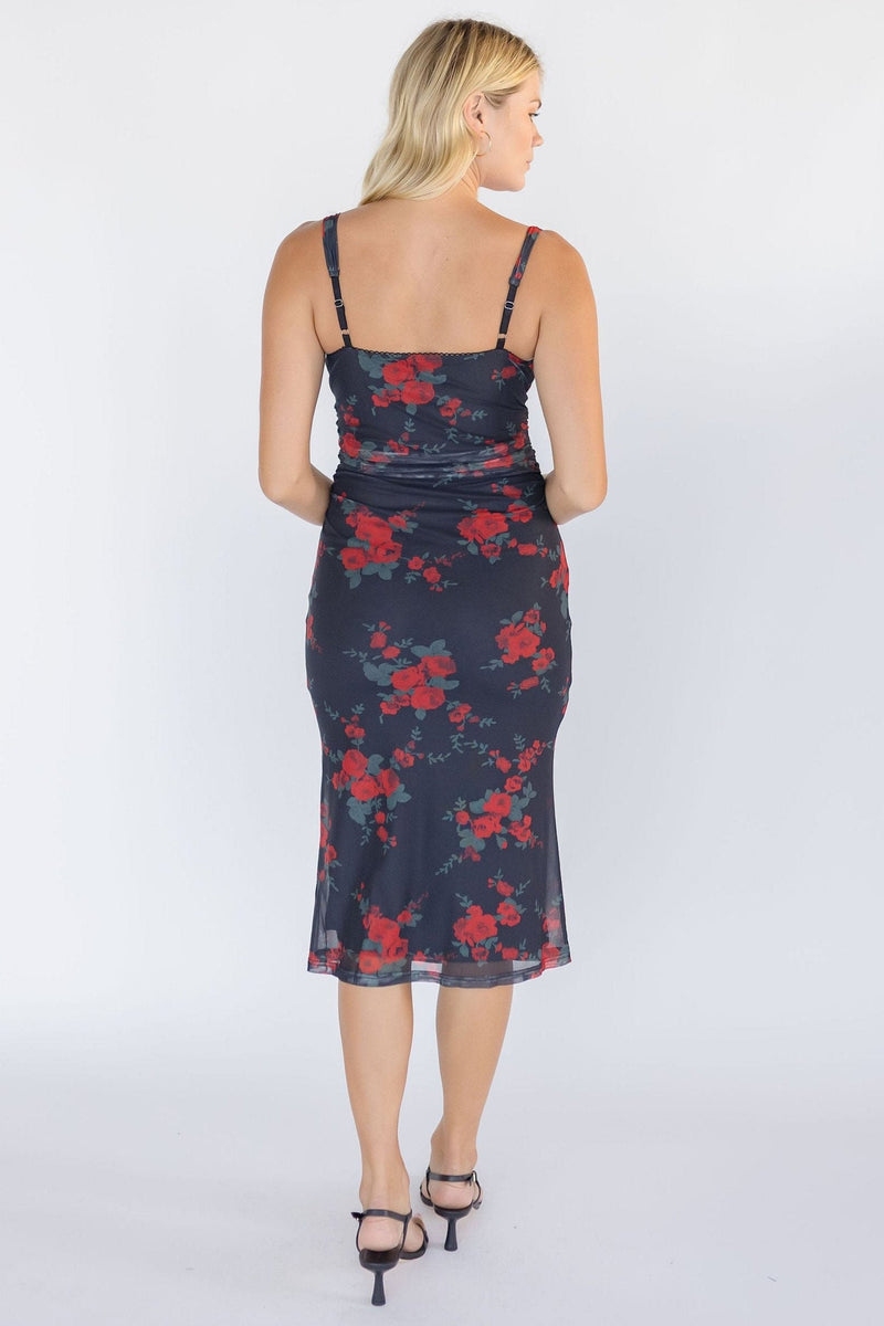 Dynamite Rose Ruched Midi Dress