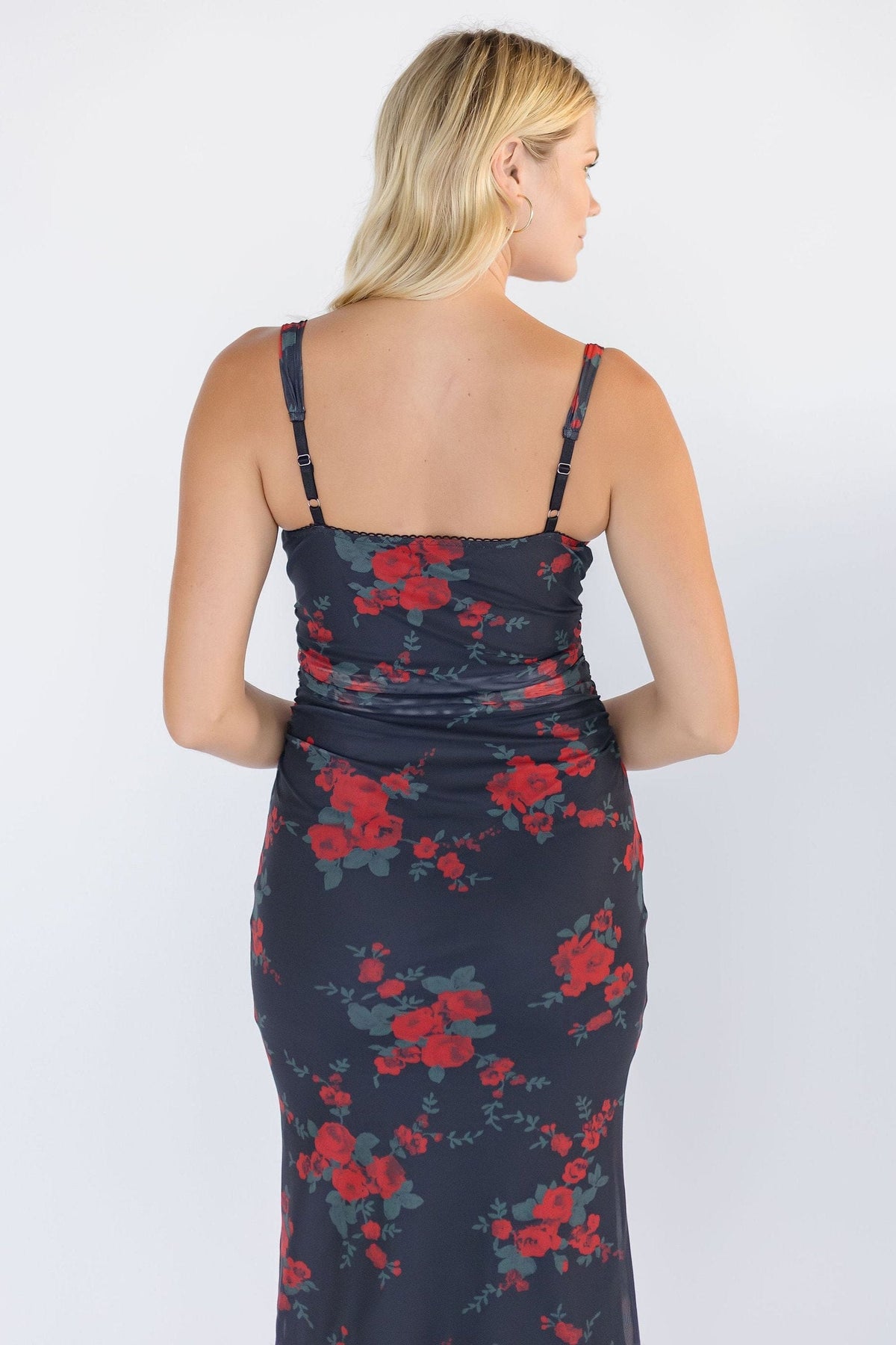 Dynamite Rose Ruched Midi Dress | Wild Dove Boutique | San Diego, CA Medium / Black Floral