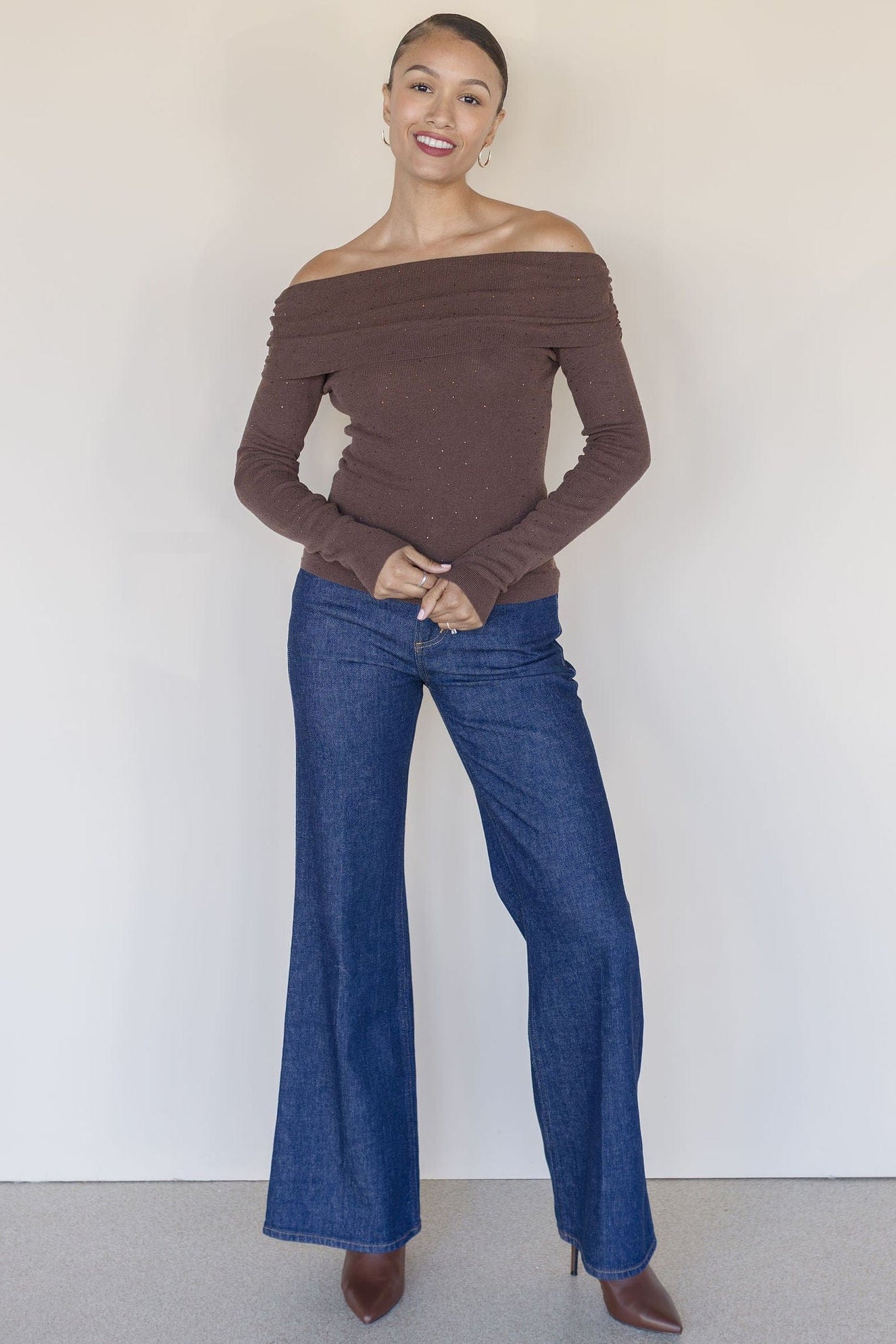 Kylin Off The Shoulder Rhinestone Sweater Kylin Off The Shoulder Rhinestone Sweater