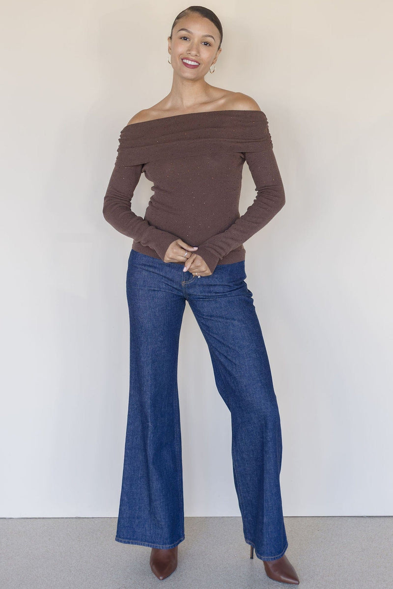 Kylin Off The Shoulder Rhinestone Sweater Kylin Off The Shoulder Rhinestone Sweater