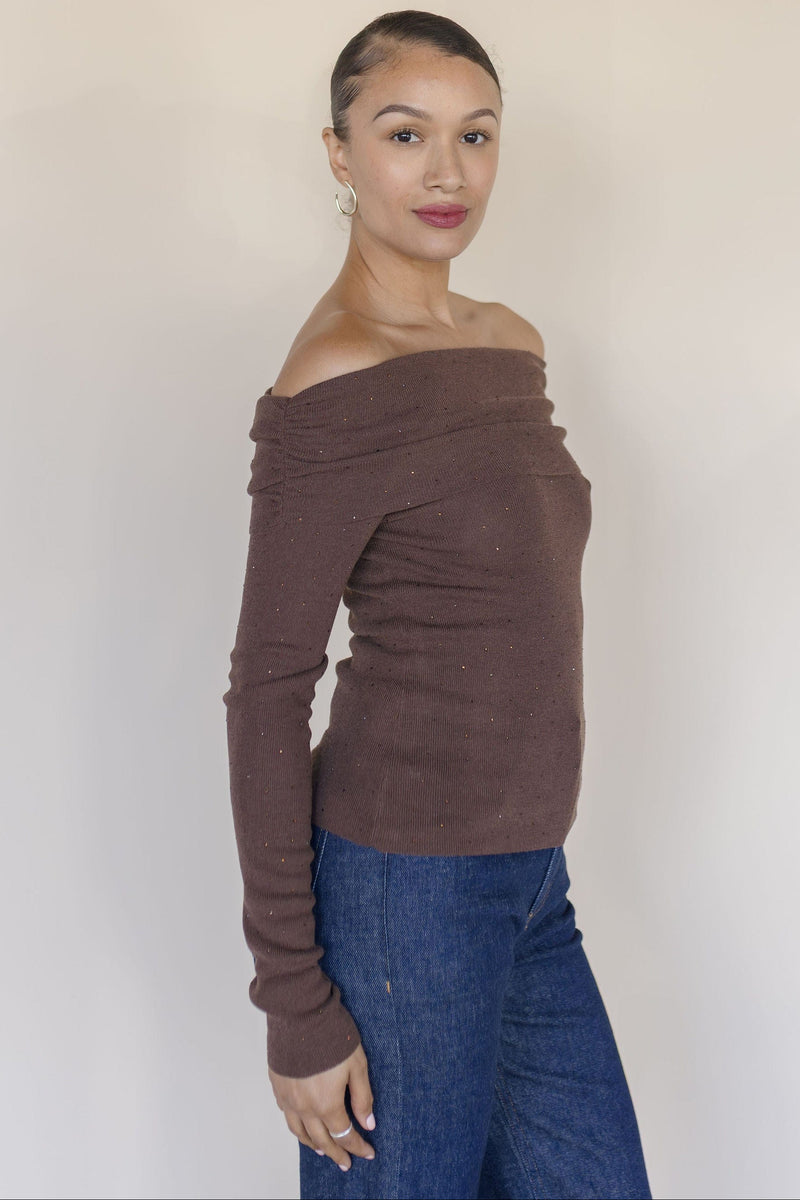 Kylin Off The Shoulder Rhinestone Sweater Kylin Off The Shoulder Rhinestone Sweater