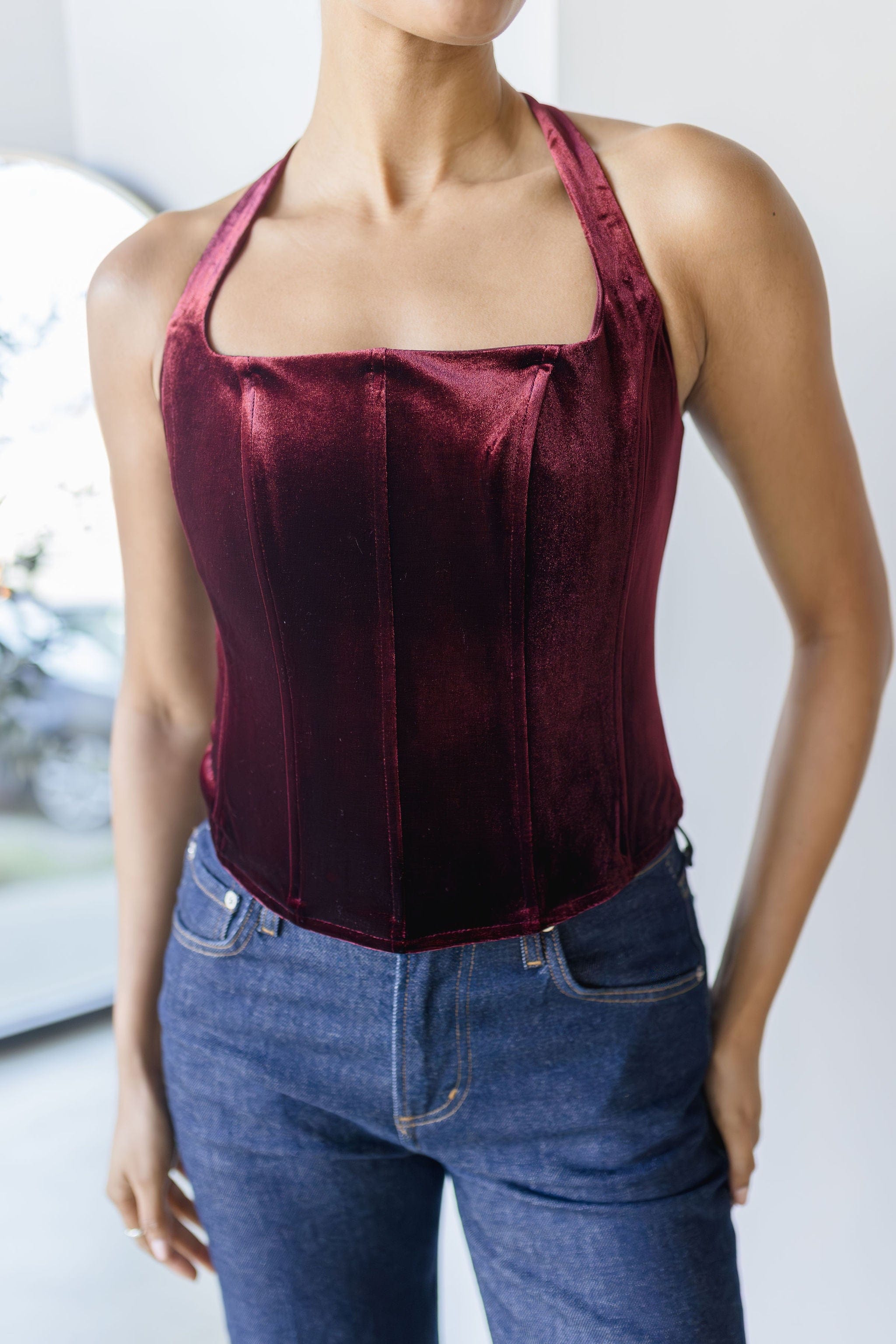 Jacy Velvet Corset Halter Top Jacy Velvet Corset Halter Top