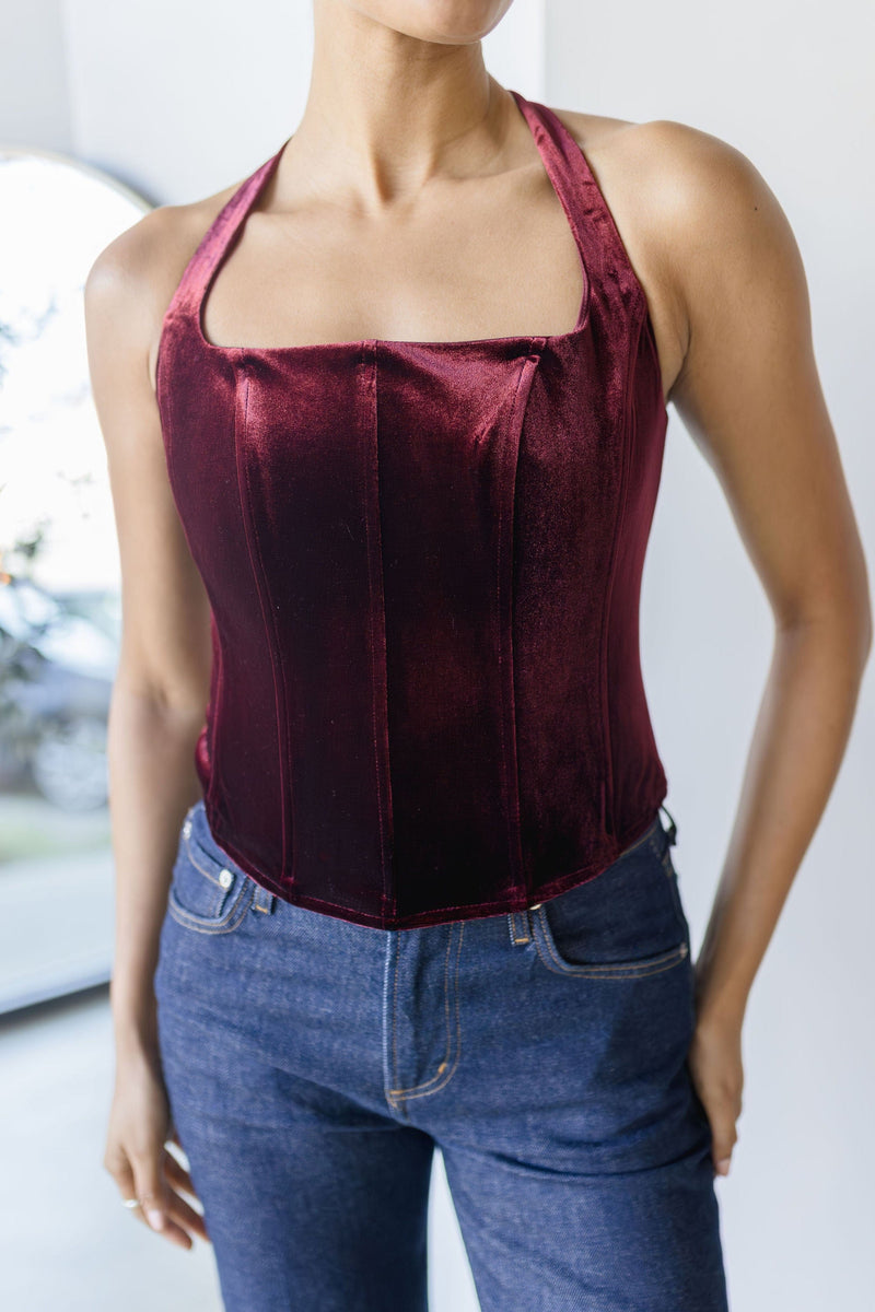 Jacy Velvet Corset Halter Top Jacy Velvet Corset Halter Top