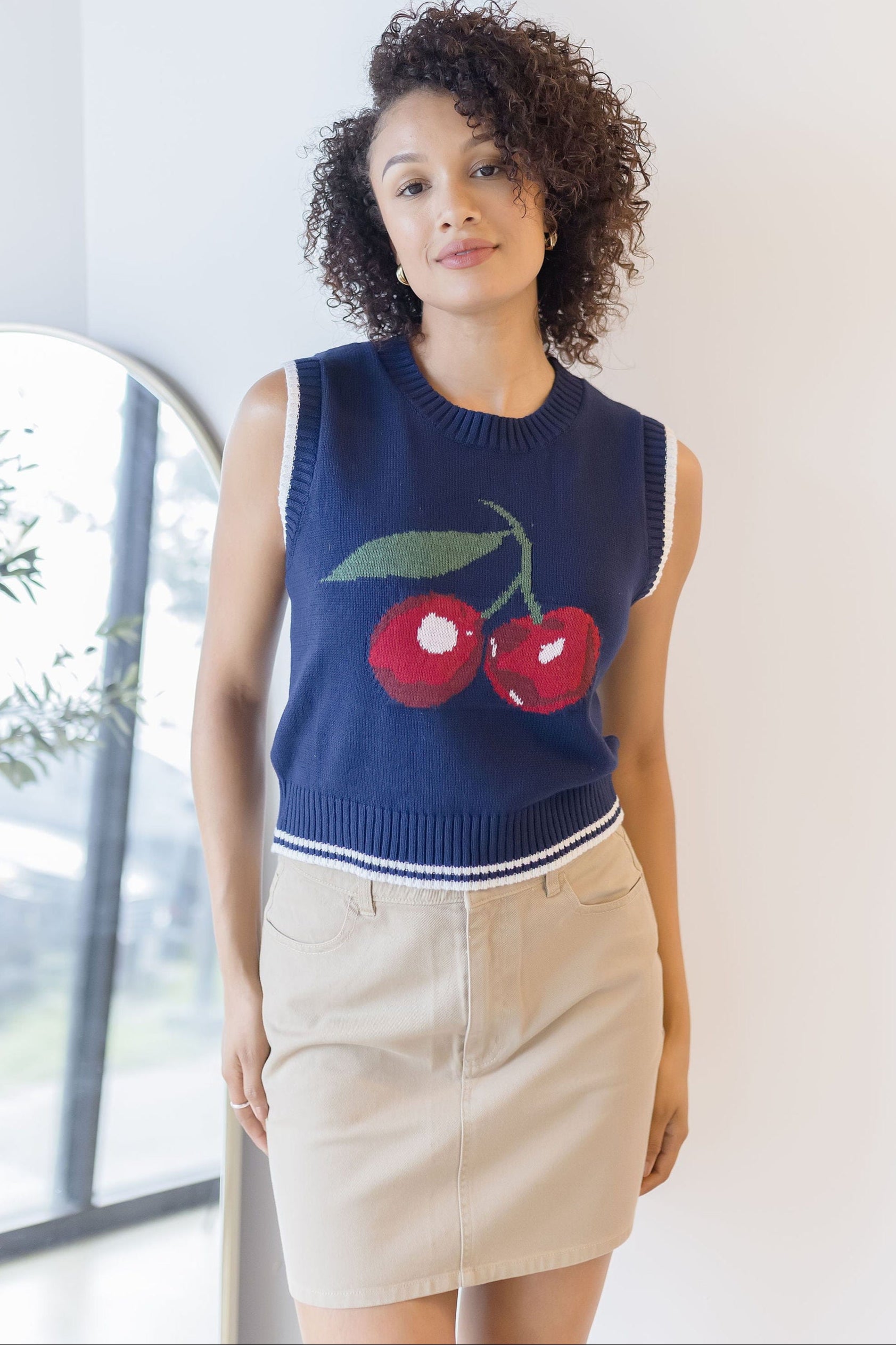 Cherry Noir Sleeveless Sweater Top Cherry Noir Sleeveless Sweater Top