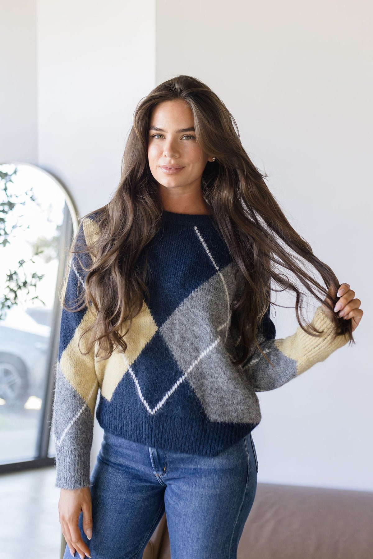 Argyle Pattern Knit Sweater