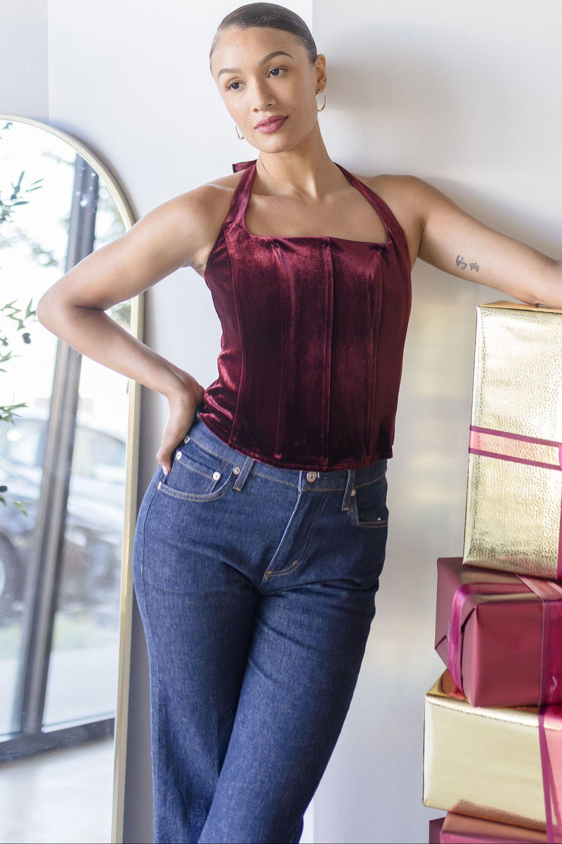 Jacy Velvet Corset Halter Top Jacy Velvet Corset Halter Top