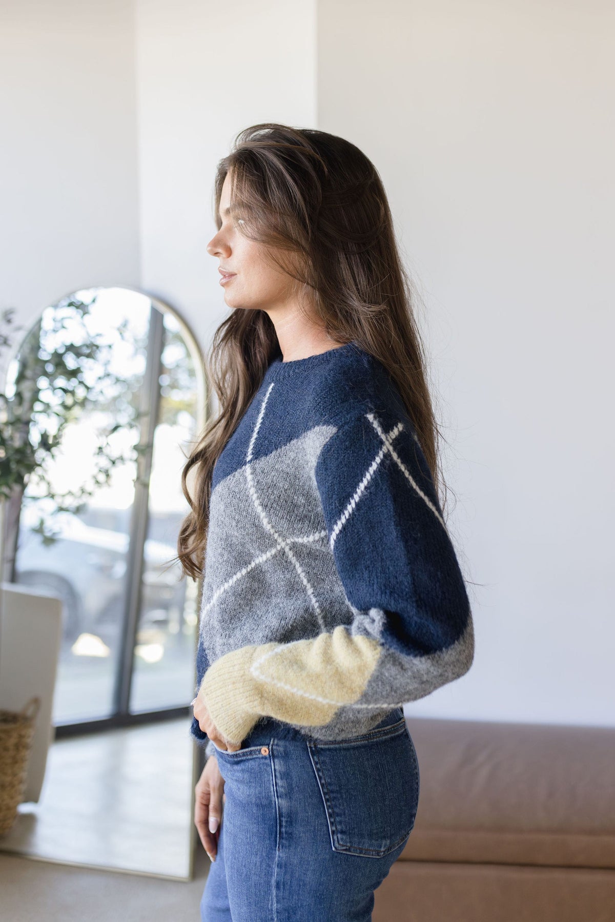 Argyle Pattern Knit Sweater