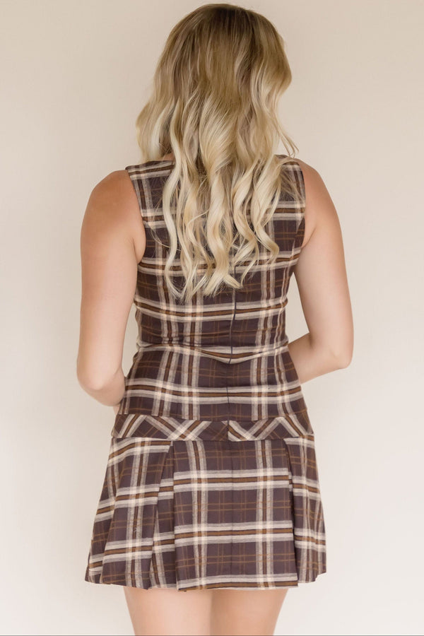 Moon River Hawthorne Drop Waist Plaid Mini Dress | Wild Dove Boutique | San Diego, CA Large / Brown Moon River Hawthorne Drop Waist Plaid Mini Dress | Wild Dove Boutique | San Diego, CA Large / Brown