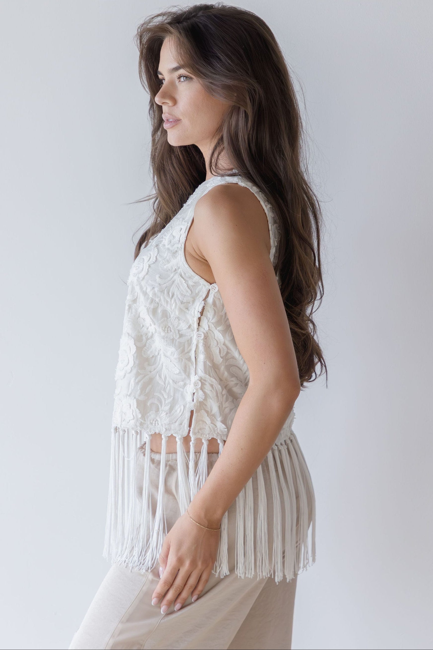 Alessia Embroidered Fringe Top