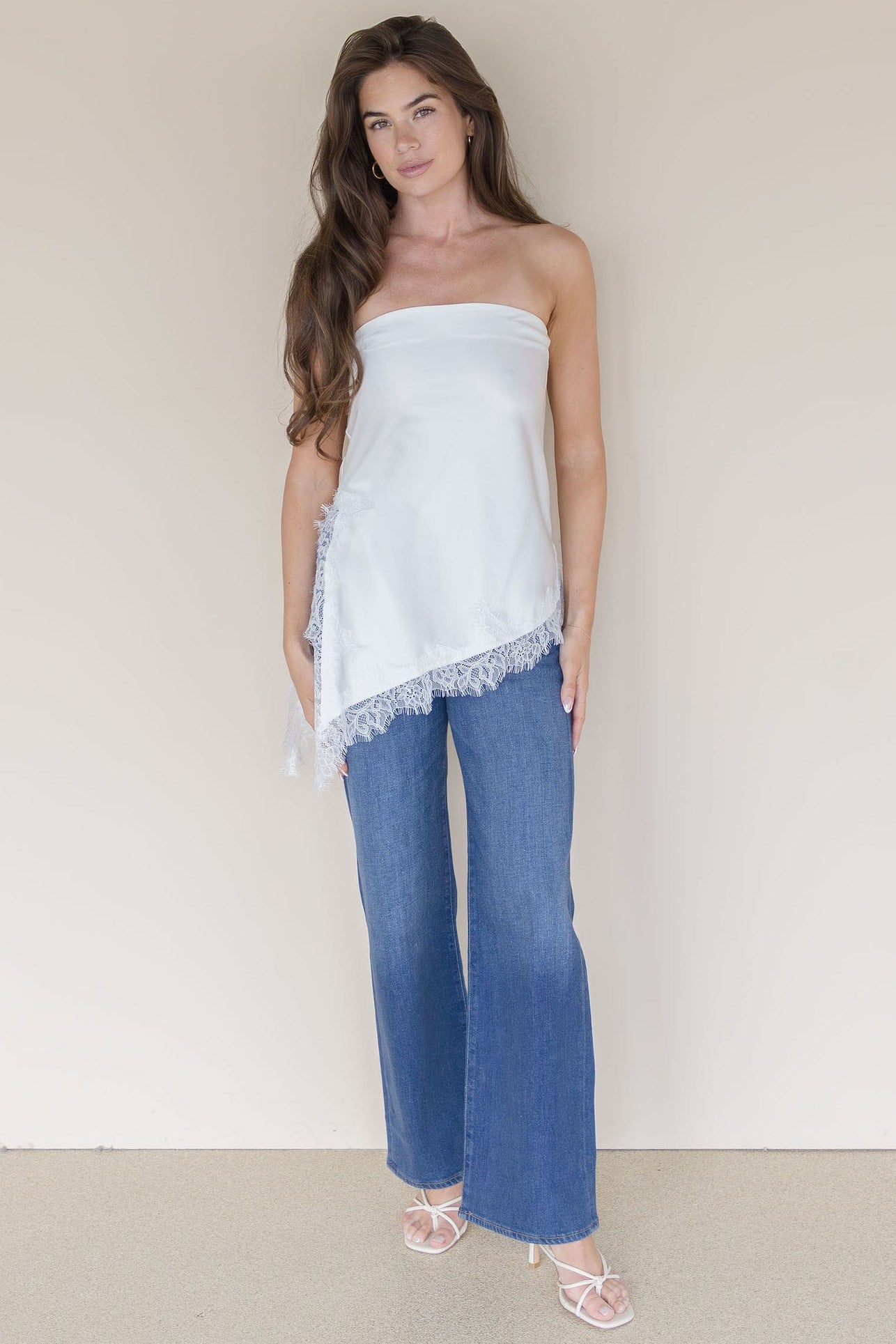 Livvy Asymmetrical Lace Trim Tube Top