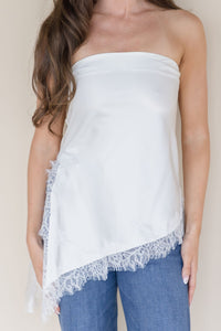 Livvy Asymmetrical Lace Trim Tube Top