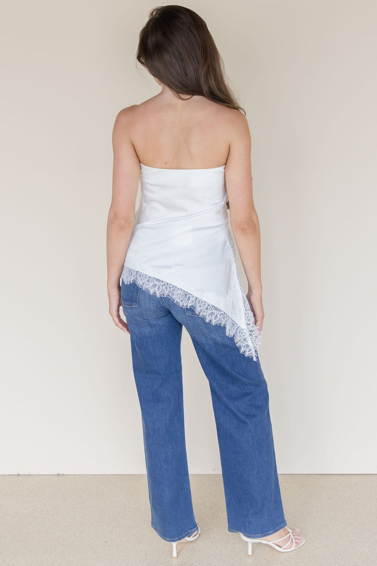 Livvy Asymmetrical Lace Trim Tube Top