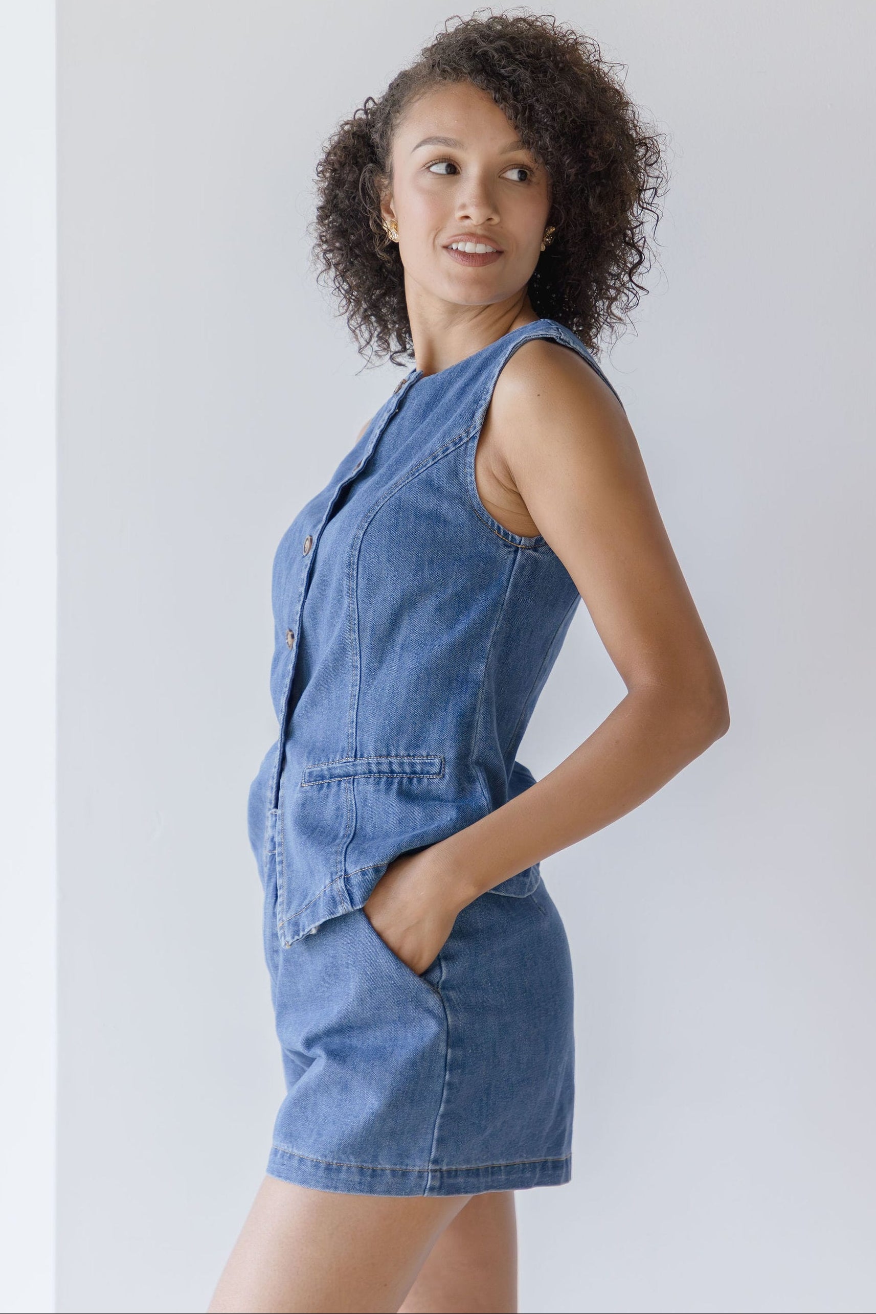 Ansel Denim Pleated Shorts
