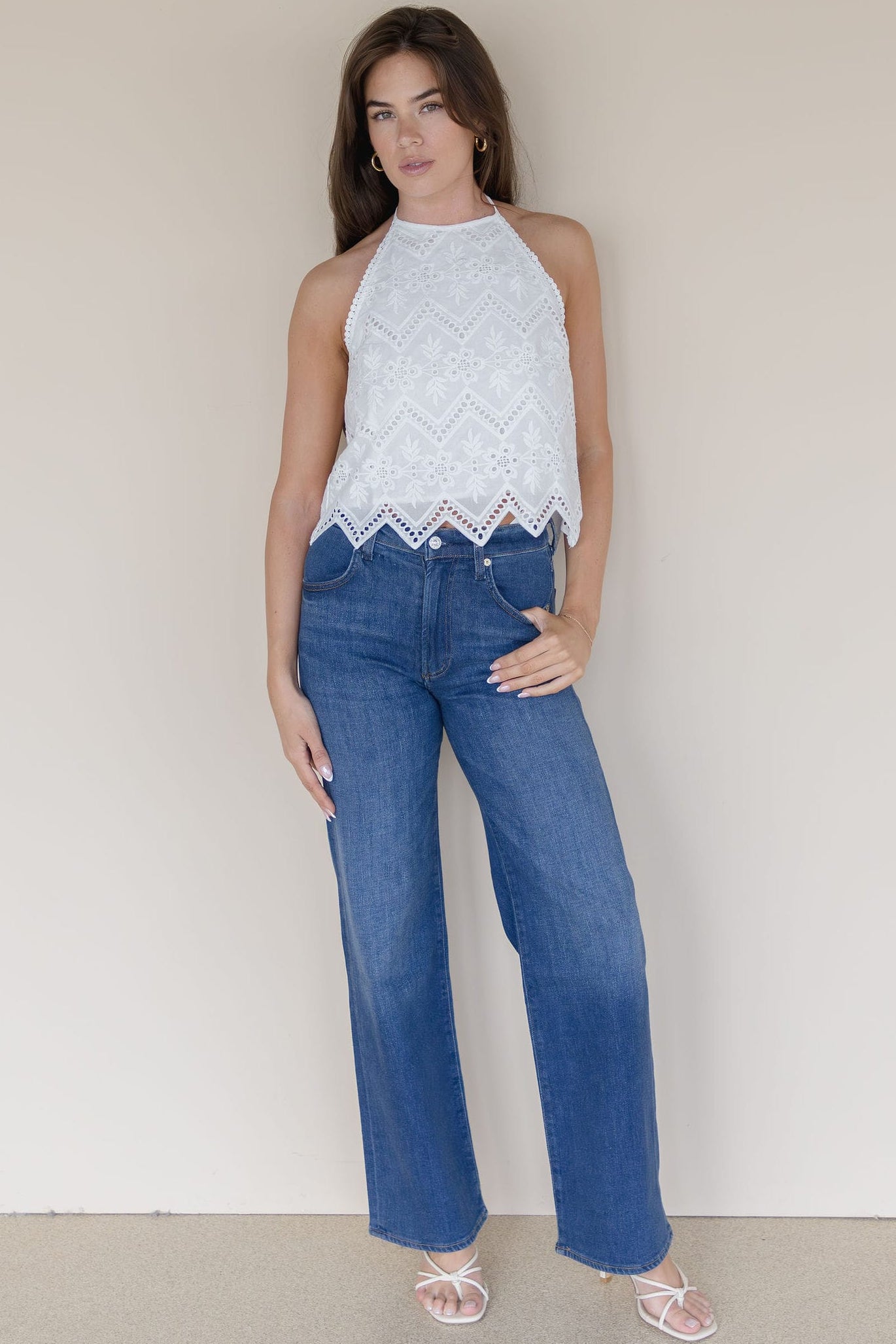 Zurie Eyelet Halter Top
