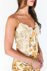 Valencia Satin Floral Bustier Tank Top