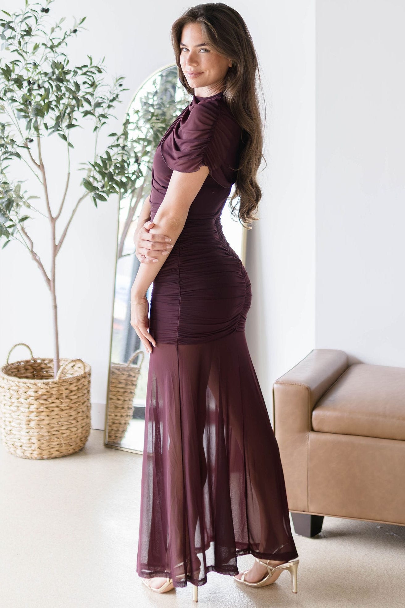 Brielle Ruched Mesh Maxi Dress