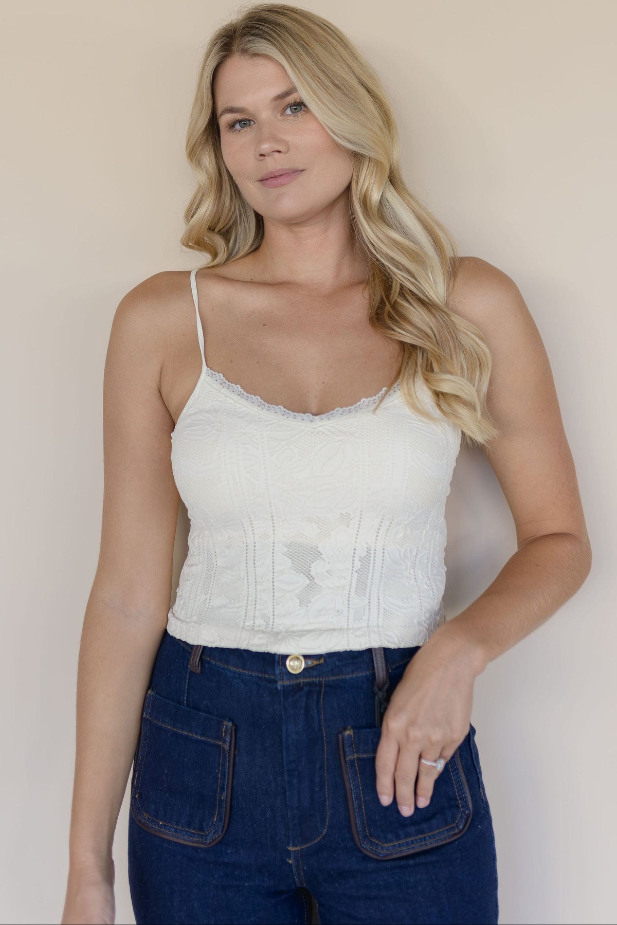 Double Lace Trim Textured Brami