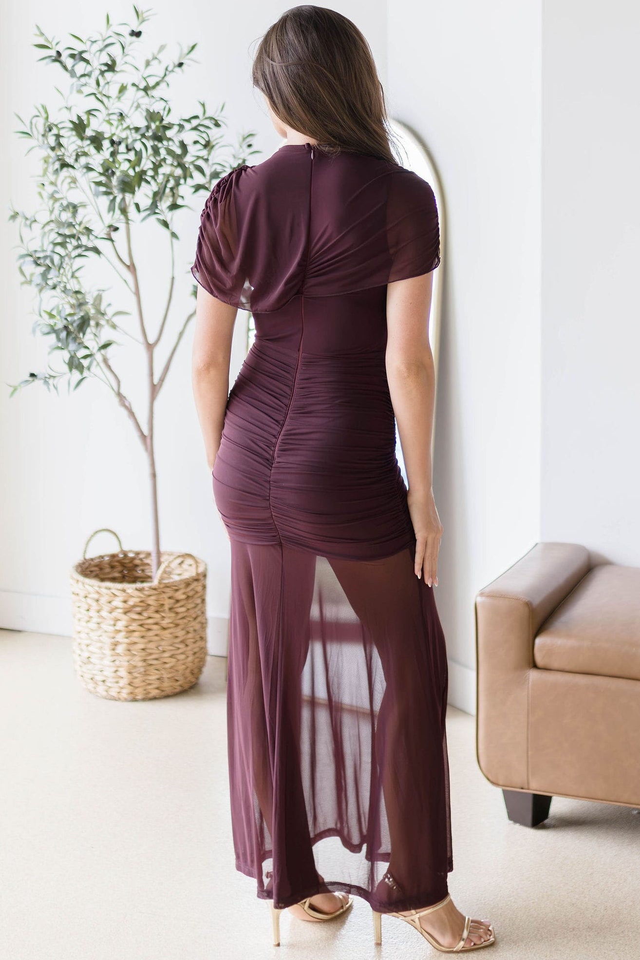 Brielle Ruched Mesh Maxi Dress
