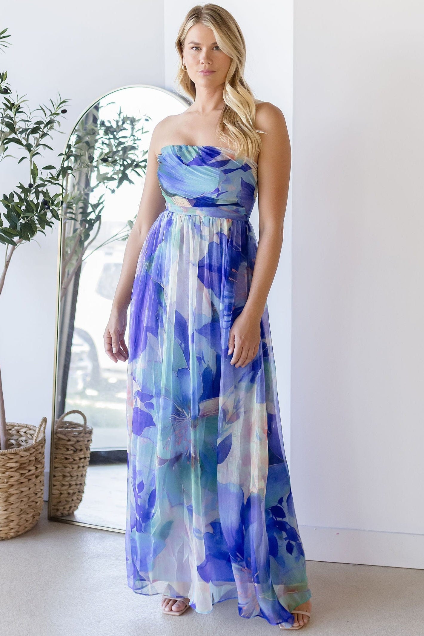 Harper Avery Seraphina Ruched Strapless Midi Dress | Wild Dove Boutique | San Diego,CA Medium / Multicolor