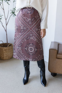Paisley Elastic Waist Midi Skirt