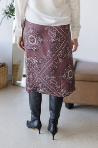 Paisley Elastic Waist Midi Skirt