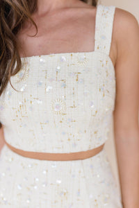 Jeany Beaded Tweed Crop Top Jeany Beaded Tweed Crop Top