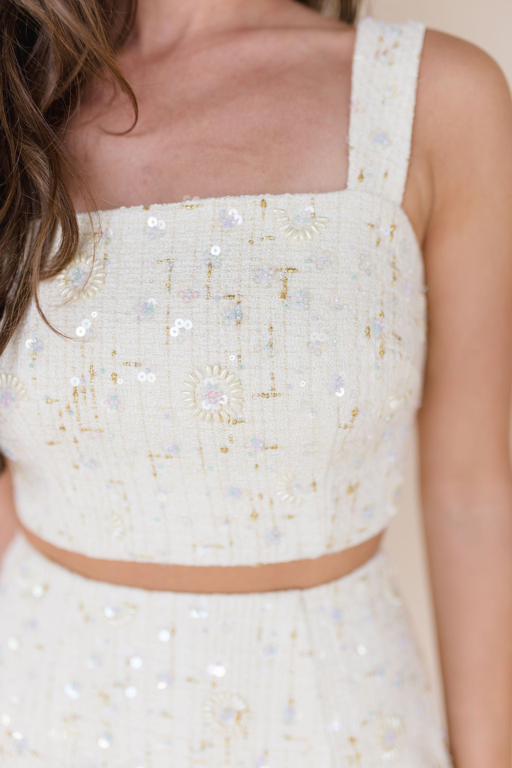 Jeany Beaded Tweed Crop Top Jeany Beaded Tweed Crop Top