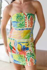 Fatima Oasis Print Strapless Mini Dress