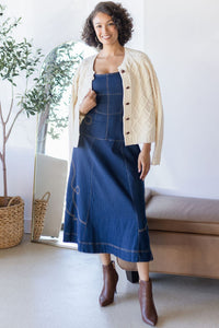 Western Embroidered Denim Midi Dress
