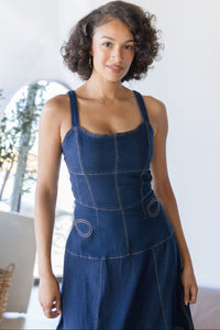Western Embroidered Denim Midi Dress