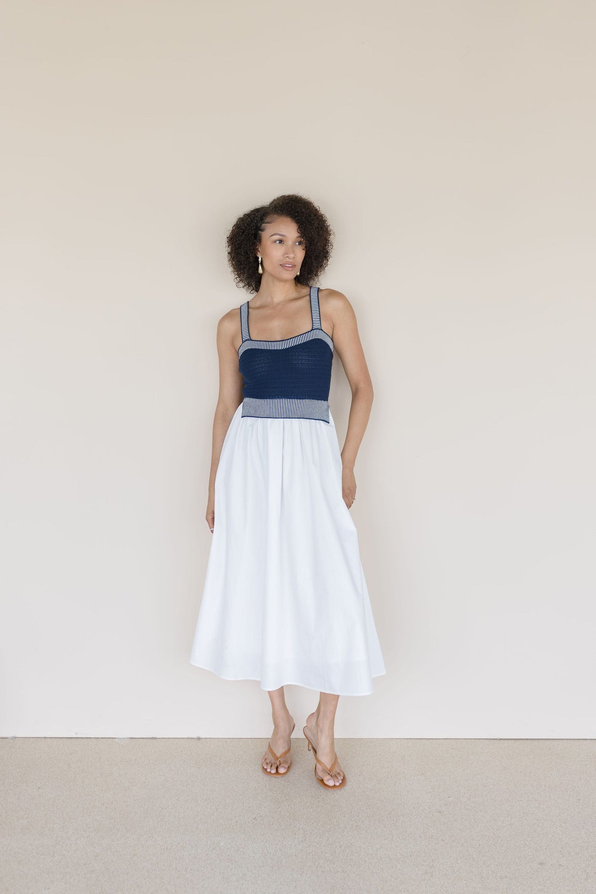 mixed media midi dress Moon River Mixed Media Knit Top Midi Dress