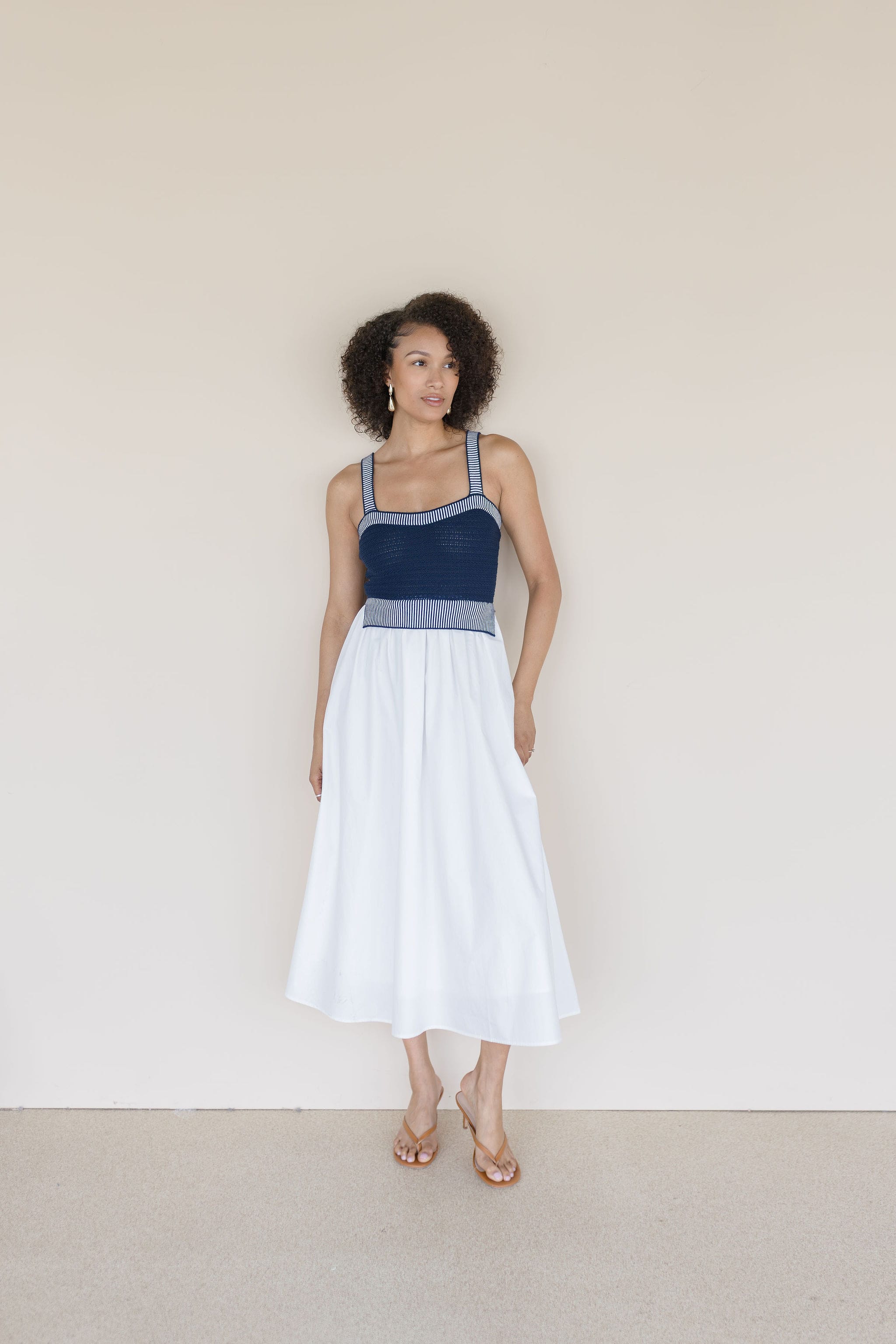 Coastal Drift Mixed Media Midi Dress