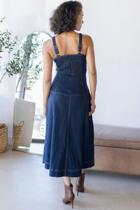 Western Embroidered Denim Midi Dress