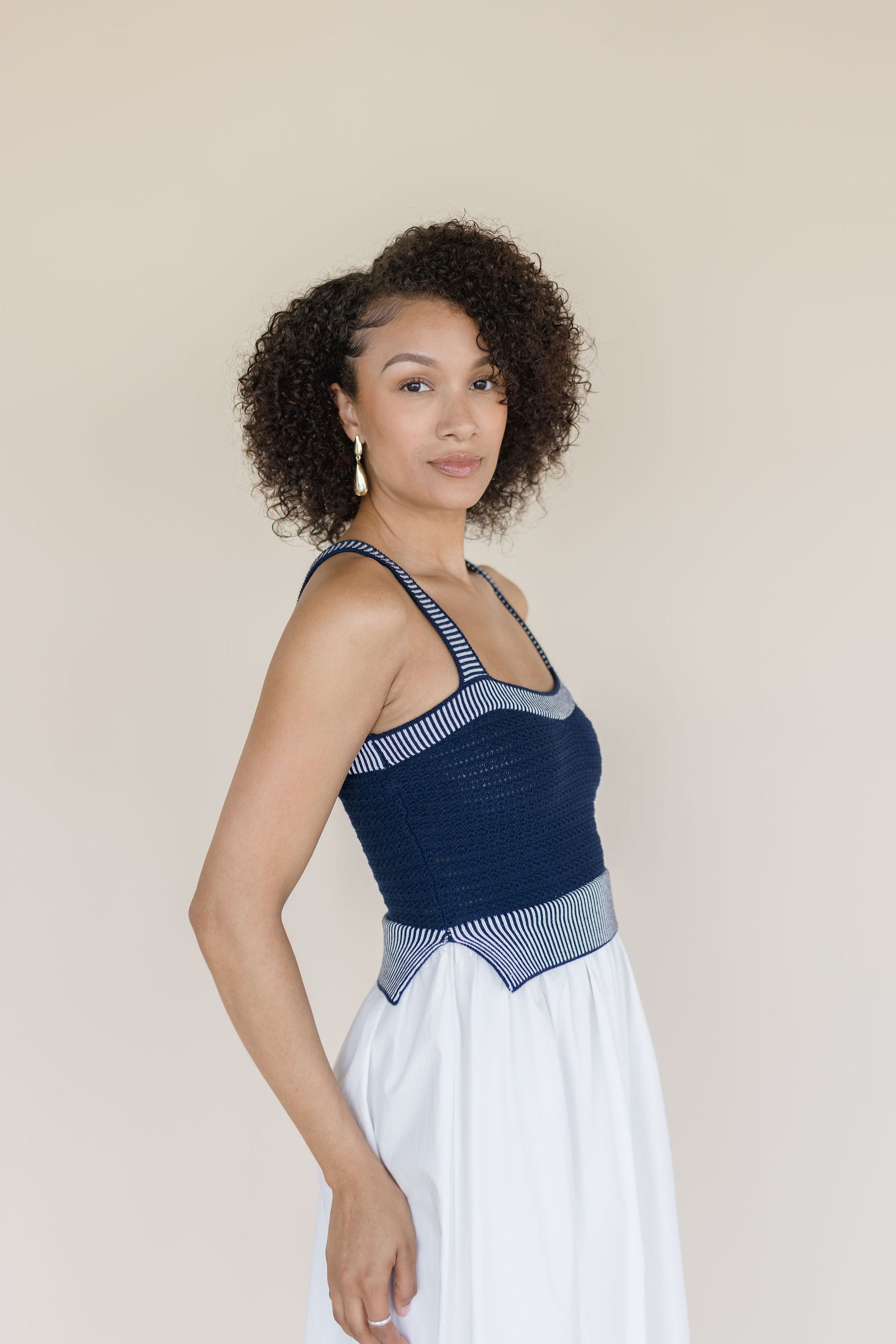Coastal Drift Mixed Media Midi Dress