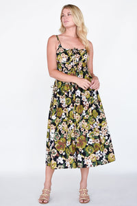 Floral Shirred Midi Dress